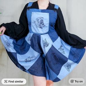 Blue Patchwork Denim Dress with Embroidery